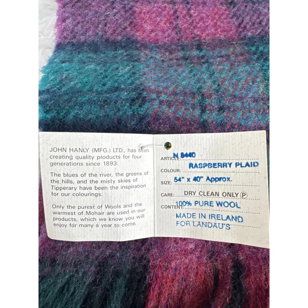 NWT Vintage John Hanley & Co L.T.D plus 90s woven fringed Plaid Wool Throw 54x40